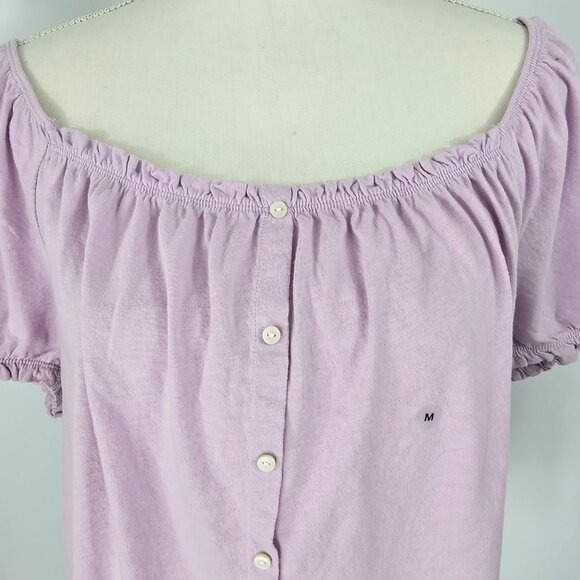 American Eagle Women's Lilac Purple Puff Sleeve Button Front Top Size M NWT - Picture 3 of 12